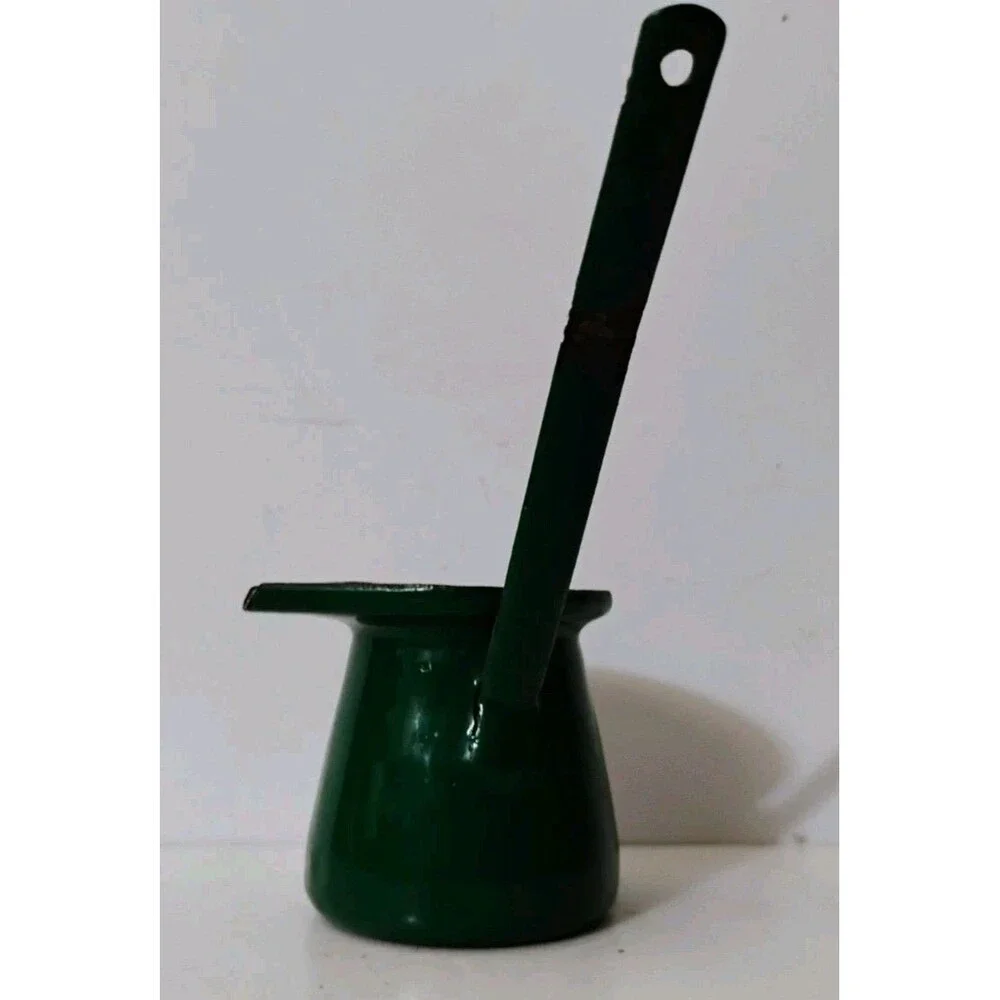 Vintage Green Enamel Turkish Coffee Pot Made in Yugoslavia Cezve Briki Pot Rust